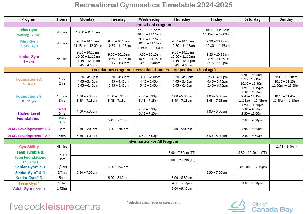 2024 Gymnastics Rec Timetable