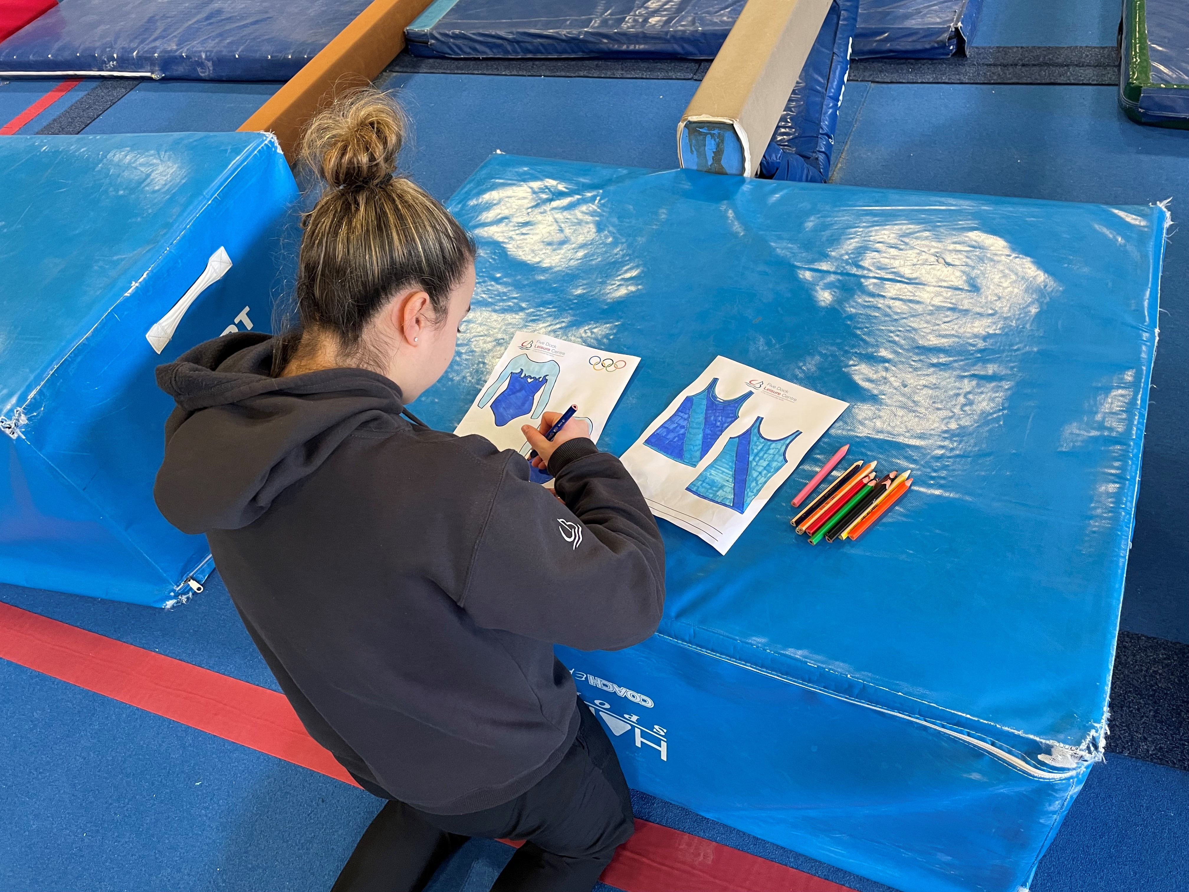 woman colouring in leotard